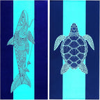 Genovega 2 Packs Oversized Beach Towel Set 36 x 72 in Large Big Pool Camping Swim Clearance Soft Towels Travel Essentials Accessories Must Haves Vacation Necessities Adult Gifts Shark Turtle