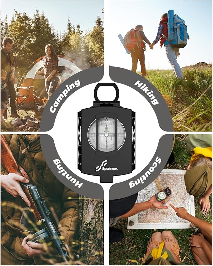 Sportneer Compass: Accurate Durable Lightweight Orienteering Compass with Strap and Carrying Case, Glow in The Dark Waterproof Hiking Essentials for Camping Backpacking, Best Survival Gifts for Kids