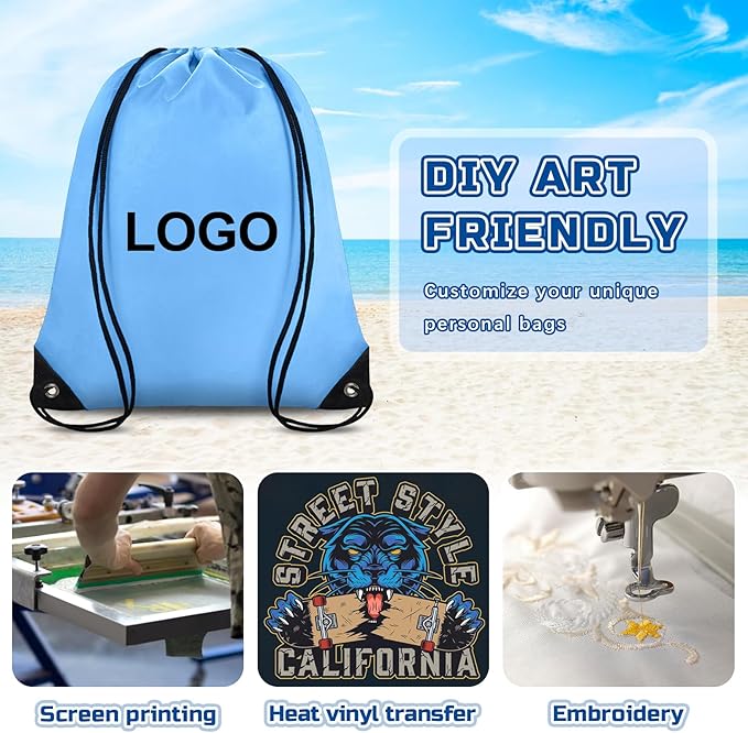 Grneric Blue Drawstring Backpack Bulk 28 PCS Drawstring Bags String Backpack Cinch Bag Sackpack for Men Women Gym (Sky Blue)