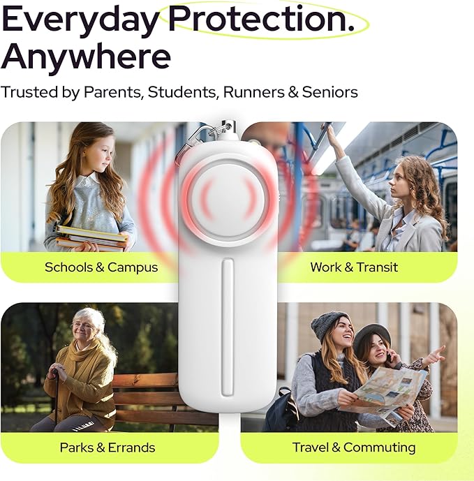 Weten Personal Safety Alarm Keychain - 130dB Siren, LED Light, Panic Pin – Compact Self-Defense Device and Emergency Whistle Alternative for Women, College, Travel, and Night Walk Protection (White)