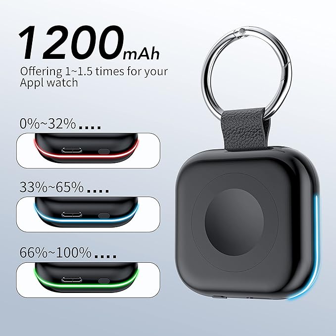 HUOTO Portable Charger for Apple Watch,Wireless Magnetic iWatch Charger 1200mAh Power Bank Travel Keychain Accessories Smart Chargers for Apple Watch Series 11/10/9/8/7/6/SE/5/4/3/2/1/UItra/UItra 2