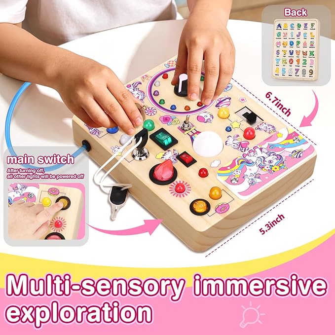 Grarain Busy Board for Toddlers - Montessori Educational Toy for 1-3 Year Old Boys & Girls | Travel-Friendly Sensory Learning Activity | Ideal for Kids with Autism(Unicorn Busy Board)