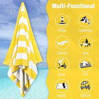 HENBAY Large Oversized Beach Towel - 35 x 70 Inch Microfiber Pool Towel, Yellow Striped Quick Dry Cabana Swim Towel