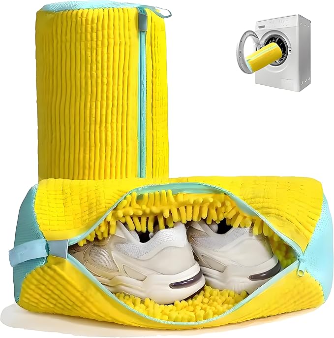2 Pack Shoe Washing Machine Bag with 10,000+ Chenille Bristles | Reusable Sneaker Laundry Bag for Deep Cleaning | Noiseless Mesh Wash Bag for Washer & Dryer | Fits Men & Women Running Shoes