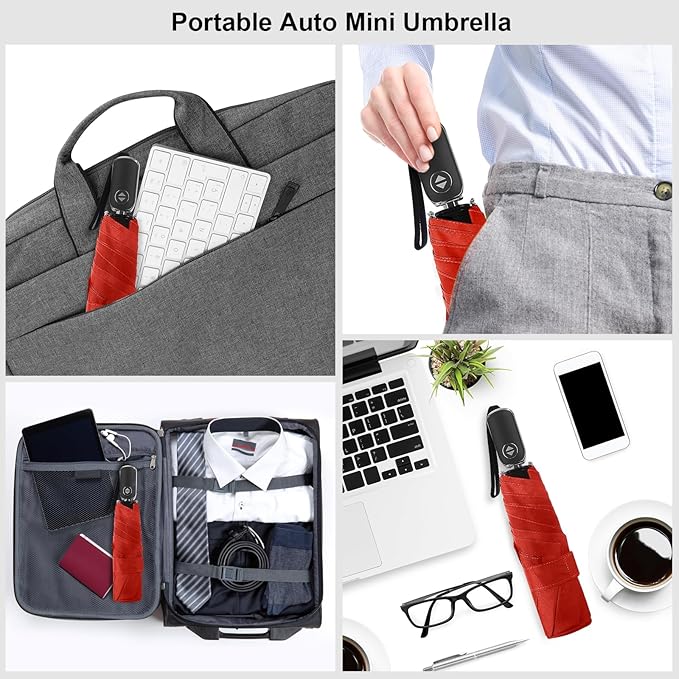 Compact Travel Umbrella for Purse - Flat Handle, Waterproof for Light Rain