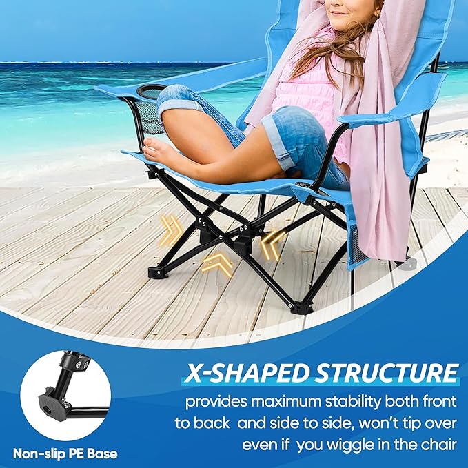 HaSteeL Folding Beach Chair, Foldable Blue Camping Chairs for Outside, Low Beach Chair Portable for Adults Fishing, Picnic, Outdoor BBQ, Travel, Sports, Cup Holder & Storage Bag