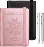 WALNEW Passport Holder for Travel, RFID Passport Cover Wallet for Women Men, PU Leather Passport Book Card Holder Case with Pen, Travelling Essentials for Flying