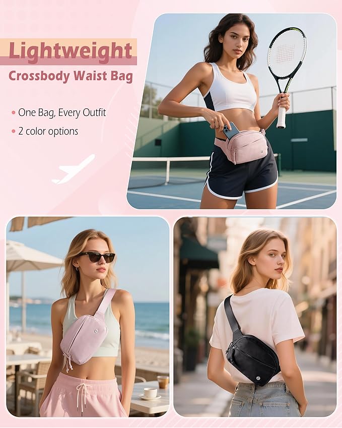 Smasrob Fanny Pack for Women, Crossbody Sling Bag Waist Bag with Multiple Pockets and Adjustable Strap, Pink