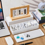 Tatuo 1 Pcs Cable Organizer Box with Wire Ties, Plastic Cord Storage Box with Lid, Electronics Organizer for Home Office Desk Organizers and Accessories (White)