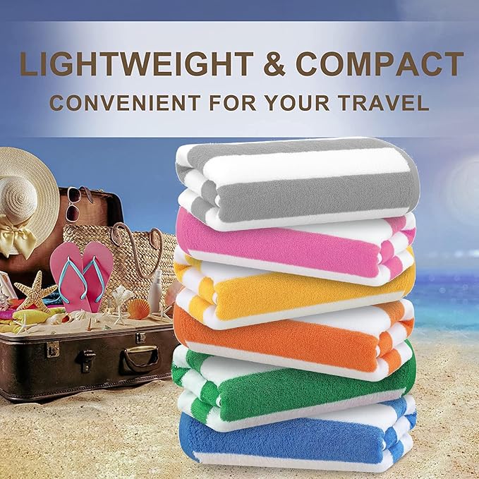 Genovega 4 Packs Oversized Stripe Beach Towel Thin Set for Women Men in Absorbent Big Extra Large XL Clearance Travel Family Toweling Accessories Essentials Adults Gift
