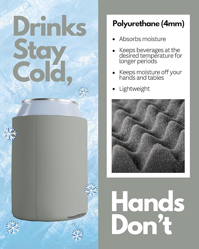 PartyPrints 25 Pack Grey Sandstone Blank Can Cooler Sleeves, Customizable Bulk Sublimation Insulated Foam for Beer, Collapsible Plain Drink Holder, Cold Soda Insulator, 12oz Regular, 16oz Tall Cans