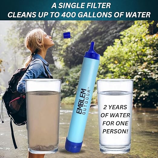 Portable Water Filter for Emergencies, Hiking, Camping, Travel, and Disaster Preparation (4 Pack)