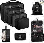 Packing Cubes, 8 Pcs Travel Packing Organizers for Suitcases, Large Capacity Travel Luggage Organizers Set includes 8 Storage Bags, Travel Essentials for Women or Men (Black)