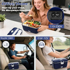 COZYEXPERT 100W Electric Lunch Box Food Heated 12V 24V 110V Fast Food Warmer Heater for Car/Truck/Home Portable Food Heating Boxes with 1.8L 304 SS Container 0.45L Compartment(Royal Blue+White)