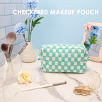 PAZIMIIK Checkered Makeup Bag for Purse Portable Zipper Make Up Pouch Small Cosmetic Case for Travel Accessories (2PCS Arctic Blue)