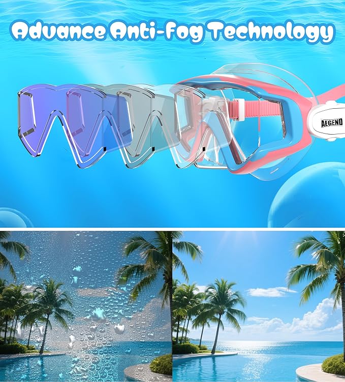 Aegend Snorkeling Gear for Adults Youth Kids, Snorkel Mask with Top Dry Valve - Panoramic View Anti-Leak and Anti-Fog with Mesh Bag for Snorkeling, Scuba Diving, Freediving & Swimming