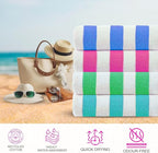 Casa Copenhagen Cabana Towel 4Pcs Green,Teal,Blue,Pink Designer Stripe Beach Towels Gift Set, 30"x60" Oversized 100%Cotton Pool Bath Towel for Beach Gift Set (Perfect Summer Gift Set For Women & Men)