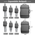 Comfort Travel Backpack,Expandable Carry on Backpack 1-5 Days with LifetimeWarranty,Fits 17.3" Laptop Notebook,Water Resistant Weekender Backpack Flight Approved for Men Hiking,College Travel,Grey