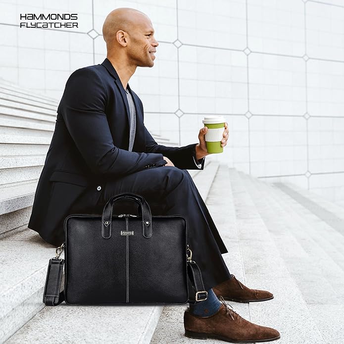 HAMMONDS FLYCATCHER Genuine Leather Laptop Bag for Men, Padded 15.6" Laptop Sleeve, Leather Messenger Bag for Men Briefcases