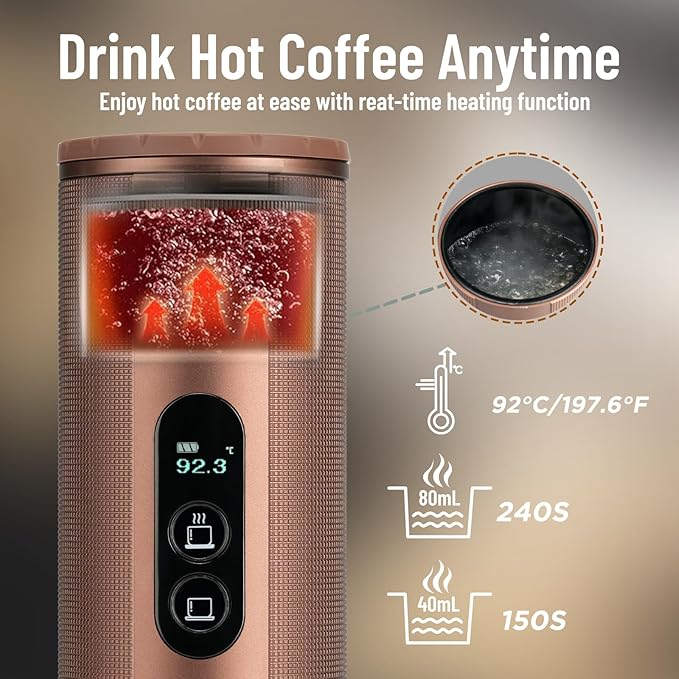 Portable Coffee Machine: Electric Espresso Machine - Portable Coffee Maker for Travel - Rapid Heating - 8 Cups of Coffee Per Full Charge - Compatible with Nespresso Capsules - Brown