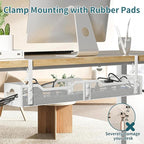 Under Desk Cable Management Tray 32'', Cable Management Under Desk No Drill, Cable Organizer with Clamp for Wire Management, Cord Organizer for Office, Home - No Damage to Table (White)