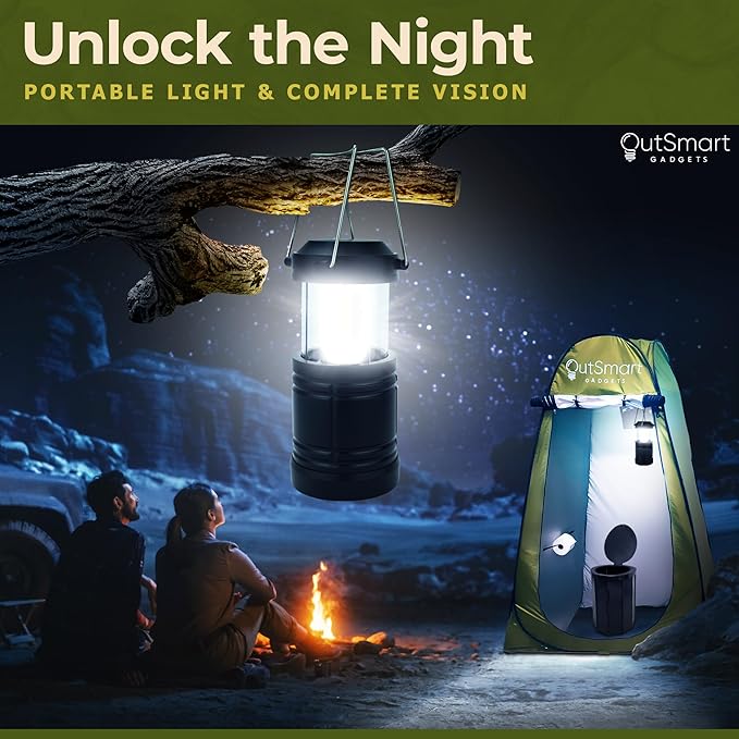 Outsmart Gadgets Outdoor Portable Toilet Set for Adults with Camping Night Lantern, Folding XL Toilet, Pop Up Privacy Tent and Carry Bags, Multipurpose Potty, Washable and Foldable for RV Travel