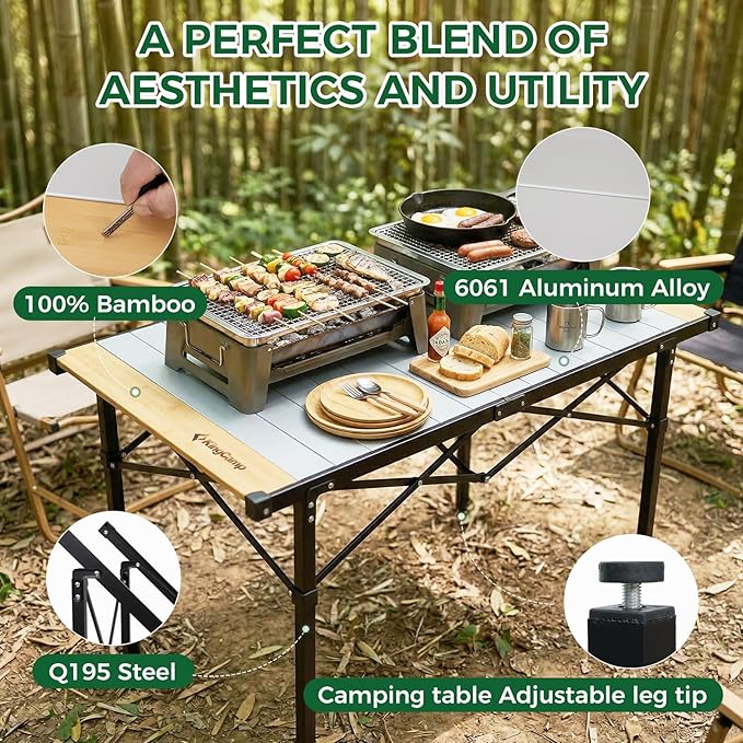 KingCamp Camping Table Folding Portable Table Aluminum Roll Up Lightweight Foldable Large Camp Table for Indoor Outdoor Picnic Backyard, 53.5"X27.5"