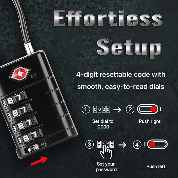 ANVIL TSA Approved Luggage Locks with Search Alert Indicator, 4-Digit Combination Suitcase Lock, Advanced TSA008 Core Heavy Duty Anti-Theft Travel Lock for Double Zippers, Backpacks (6, Black)