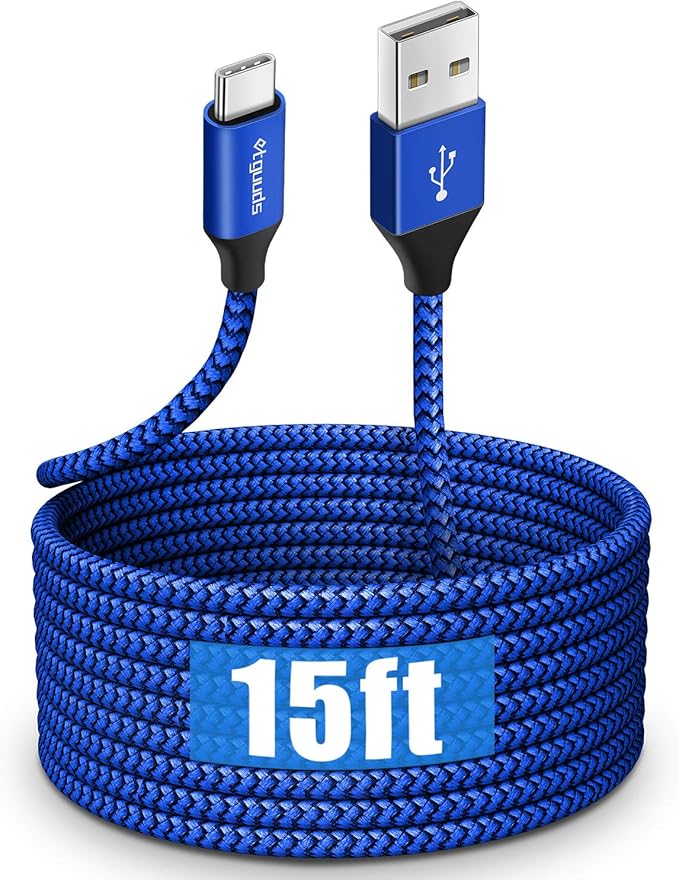 etguuds USB C Cable 15ft, Extra Long USB Type C Cable Fast Charge USB-A 2.0 to USB-C Charger Cable, Premium Nylon Braided Charging Cord - Blue