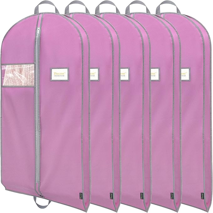 BALEINE 5PK Heavy Duty Garment Bag with Shoe Storage Travel Bag for Dresses, Suit, Coats Travel Essential (54", Pink)