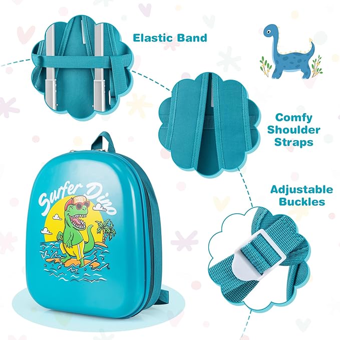 BABY JOY 2 PCS Kids Luggage, 16” Carry-on Hardshell Suitcase with Wheels & Hardside Backpack for Boys Girls, Airline-Approved Toddler Travel Luggage Set (Dinosaur)