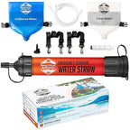 Gravity Water Filtration System – 2 High Capacity Lightweight Hanging Bags for Backpacking, Camping, Survival, Hiking, Hunting - Dirty, Clean Water Bags, Water Filter and Cleaning Plunger Included