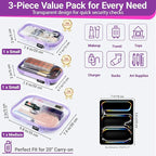 YQBRAO 3-Pack Clear Hard Shell Zipper Case - Purple Edition, 1.2mm Heavy-Duty Crush-Proof Travel Makeup Bag, TSA Approved Clear Zipper Pouches, Rigid Diaper Bag Organizer for Tech & Daily Essentials