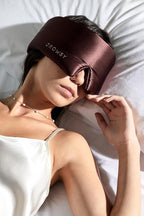 DROWSY Silk Sleep Mask - Face-Hugging, Padded Cocoon for Luxury Sleep in Total Darkness - 100% Pure Mulberry Silk (Cocoa Glow)