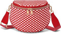 Trendy Woven Checkered Crossbody Bum Bag for Women，PU Leather Checkered Purse Fanny Packs Belt Bag (Woven Bum Bag - Red White)