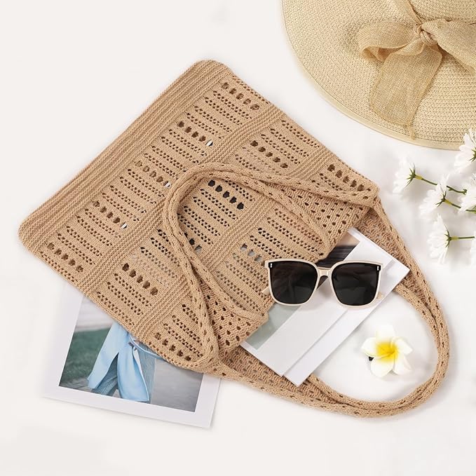 WantGor Crochet Bags, Beach Mesh Tote Bag Womens Shoulder Shopping Handbag Casual Travel Totes Bag Foldable Hobo Bags