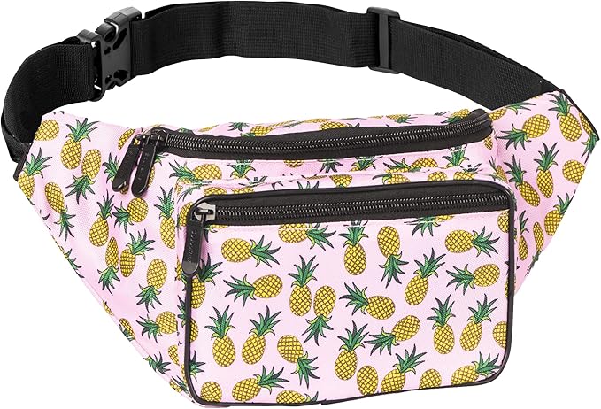 Fanny Pack Belt bag - Crossbody Waist Bag for Men or Women - Hands-Free, Waterproof Large Bumbag for Hiking, Running, and Travel (Pineapple)