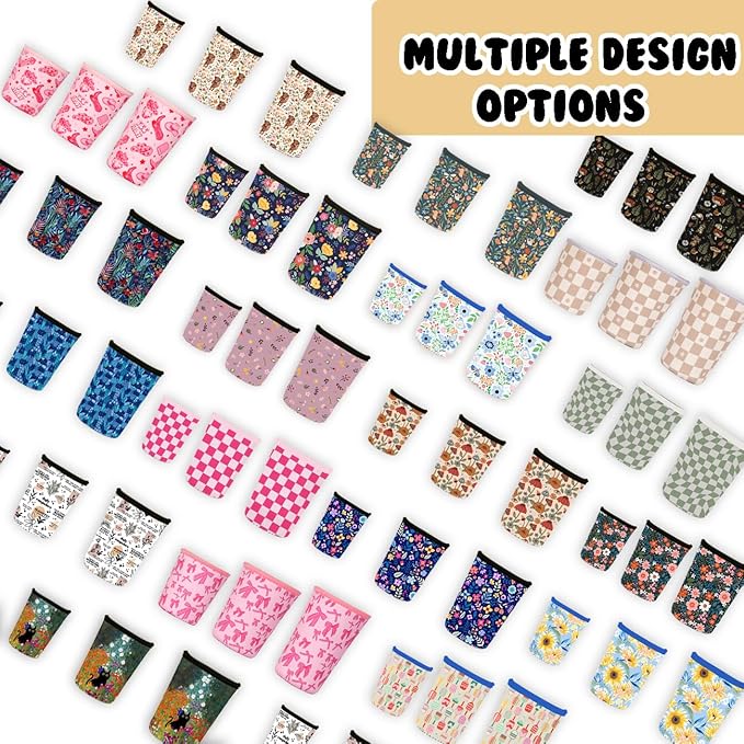 Reusable 3-Pack Iced Coffee Cup Sleeve, Insulated Neoprene, Beverage Holder for Iced Coffee, Durable Drink Sleeve for Cold Beverages, Lunar Garden