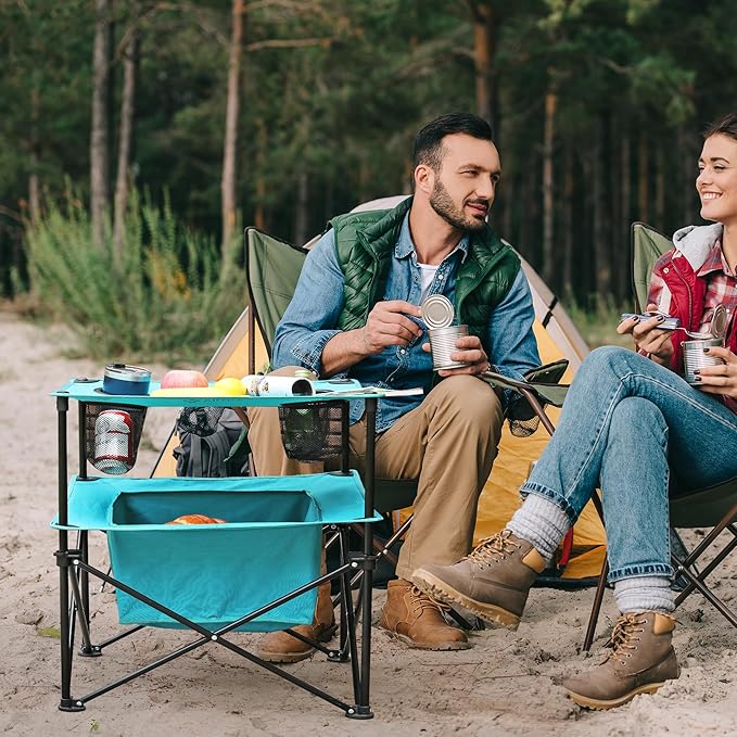 VILLEY Portable Camping Picnic Table, Lightweight Folding Beach Table with 4 Cup Holders and Carry Bag for Camp, Travel, Fishing, and Outdoor Activities