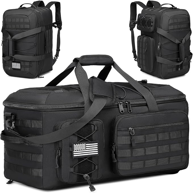 65L Gym Bags for Men, 3 in 1 Travel Duffle Bag with Shoe Compartment, Tactical Military Backpack for Overnight Weekender Gym Traveling Workout Deployment