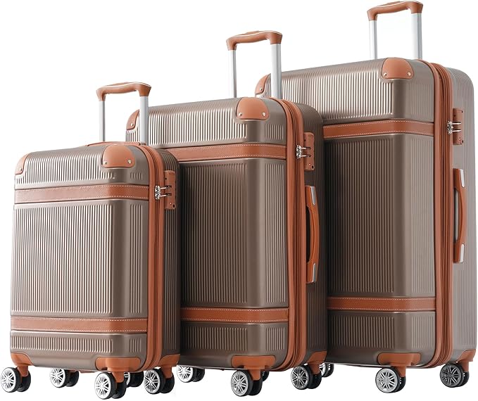 3 Piece Hardshell Luggage Sets 20"+24''+28" Expandable Hardside Luggages Spinner Suitcase with Spinner Wheels & TSA Lock,Lightweight Luggage Sets For Women Men Outdoor Travel Coppery