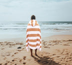 COTTON CRAFT Hooded Beach Towel – Oversized 39 x 68 Towel with Hood for Adults - 100% Ringspun Cotton Velour Terry Towel - 450 GSM Super Soft Plush Absorbent Quick Dry Bath Wrap – Cabana Stripe Linen