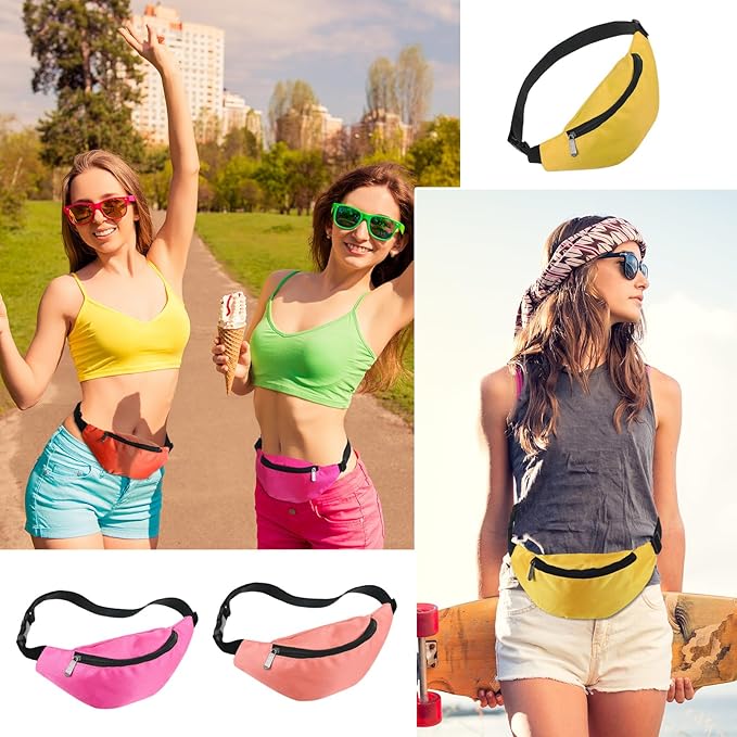 Saintrygo 20 Pcs Neon Fanny Pack Bulk, 90s 80s Fanny Pack Adjustable Waist Bags, Vintage Bag, Oxford Cloth for Workout Traveling Running Bachelor Party Favors Women Men (Bright Color)