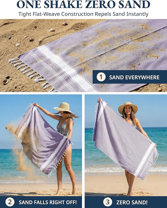 LANE LINEN Beach Towels 4 Pack Oversized - Turkish Towel Set, Pre-Washed Oversized Beach Towel, Quick Dry Beach Towels for Travel, Large Pool Towels, 39"x71" - Day Break