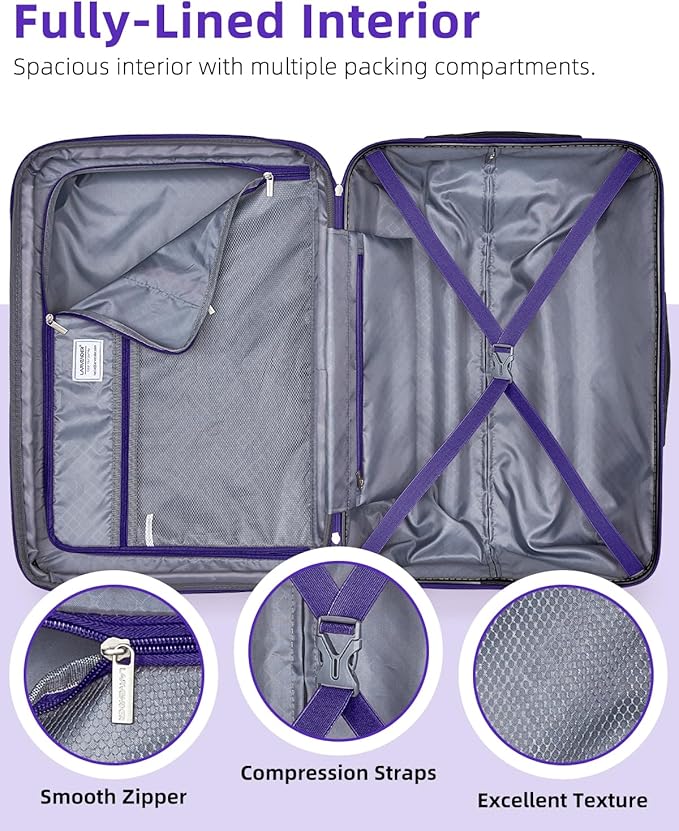 LARVENDER Carry on Luggage 22x14x9 Airline Approved, Expandable 20 Inch Hardside Large Suitcase with Wheels TSA Lock, Lightweigh PC+ABS Travel Carry-on Suitcases for Women and Men, Midnight Berry
