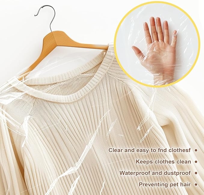 40 Pack Clear Garment Bags for Clothes, Gretchin,(Set of 40, 60x150cm), Clear Clothes Covers Plastic Garment Bags Dry Cleaner Bags Plastic Clear Dry Cleaning Bags for Hanging Clothes Storage