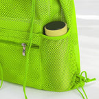 NATURAL STYLE Mesh Drawstring Backpack Bag, Gym Sports Bag with Zipper Pocket Bottle Holder, String Beach Bag for Swiming Travel (Green)