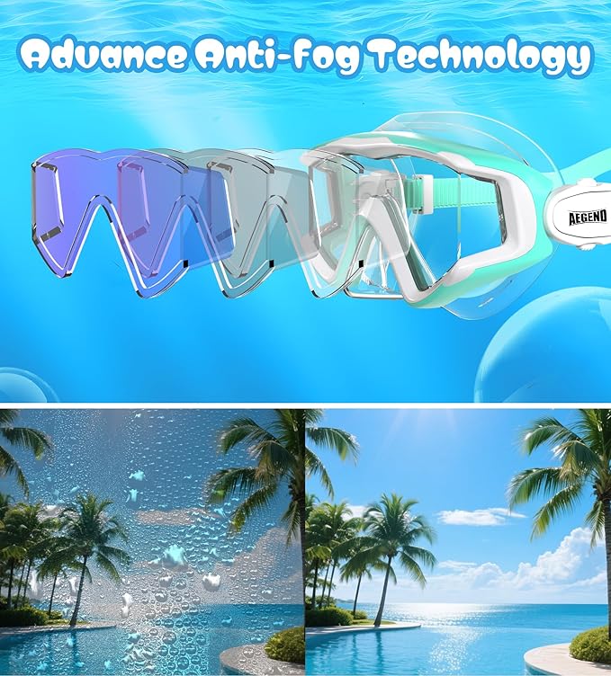 Aegend Snorkeling Gear for Adults Youth Kids, Snorkel Mask with Top Dry Valve - Panoramic View Anti-Leak and Anti-Fog with Mesh Bag for Snorkeling, Scuba Diving, Freediving & Swimming