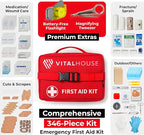 First Aid Kit 346 Piece with Tourniquet | Vital House Physician-Designed Emergency & Trauma Supplies for Home, Car, Travel, Camping & Hiking