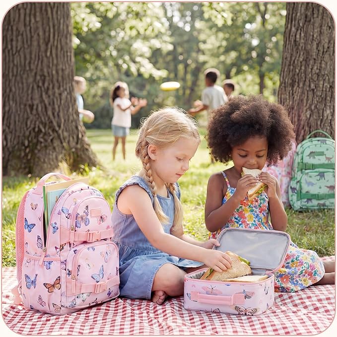 mommore Kids Backpack for Girls 4-8 with Lunch Box Elementary Kindergarten Preschool School Backpack 15'' Fit Folders Bottles,Light Pink Flower